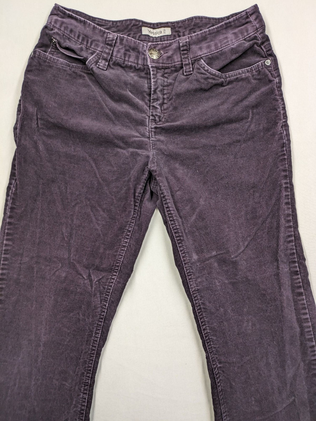 Yessica purple pants classic straight leg five-pocket style soft cotton blend