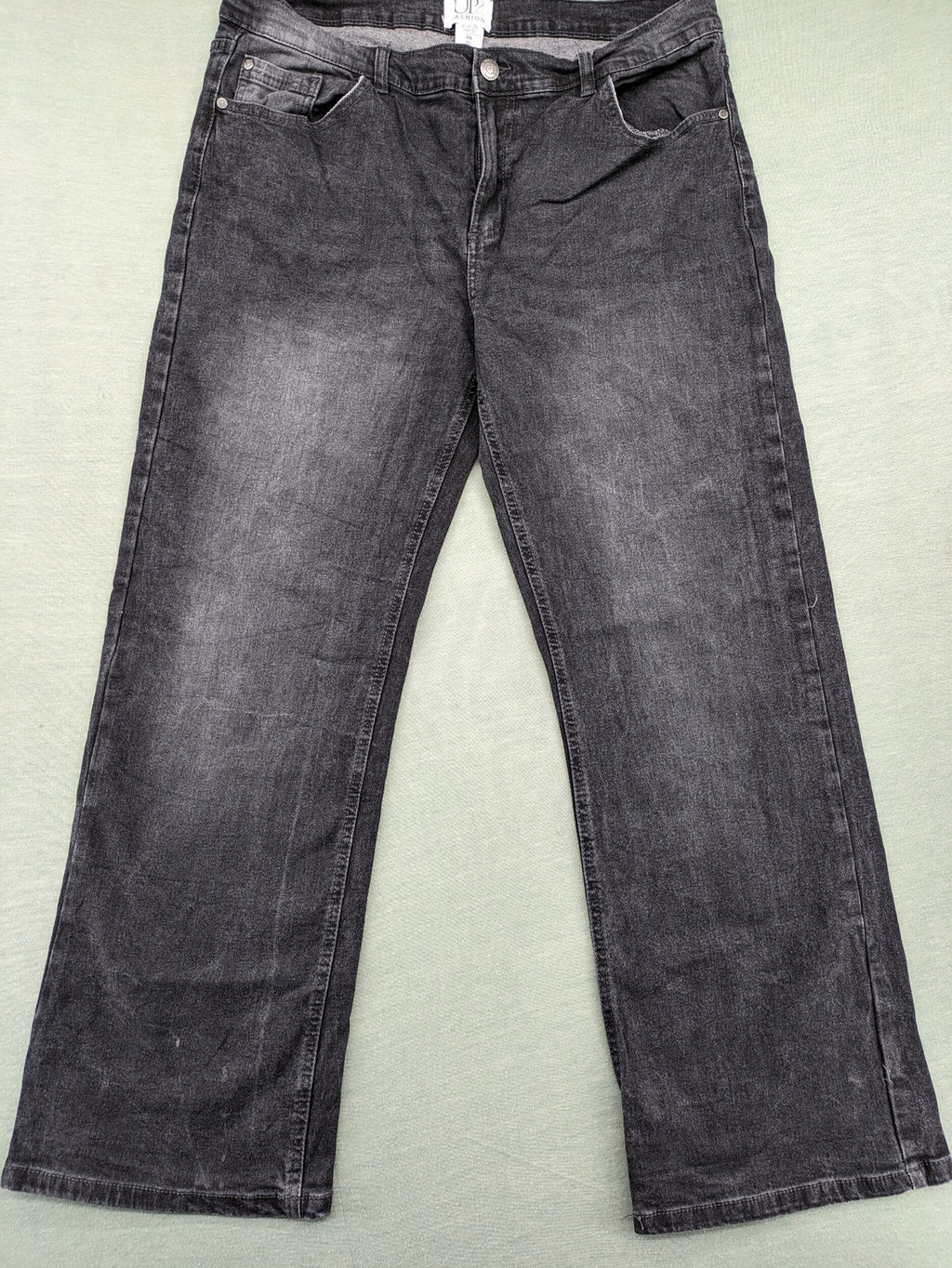 up2 fashion black straight jeans washed look 5-pocket design cotton blend