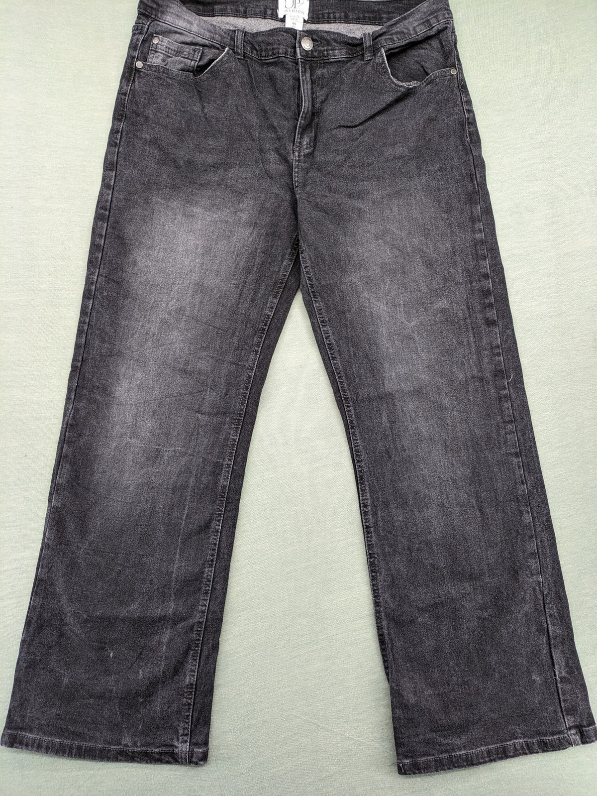 up2 fashion black straight jeans washed look 5-pocket design cotton blend