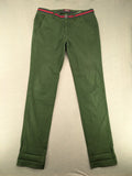 Mason's green chino pants with striped red and blue waistband, cotton stretch material.