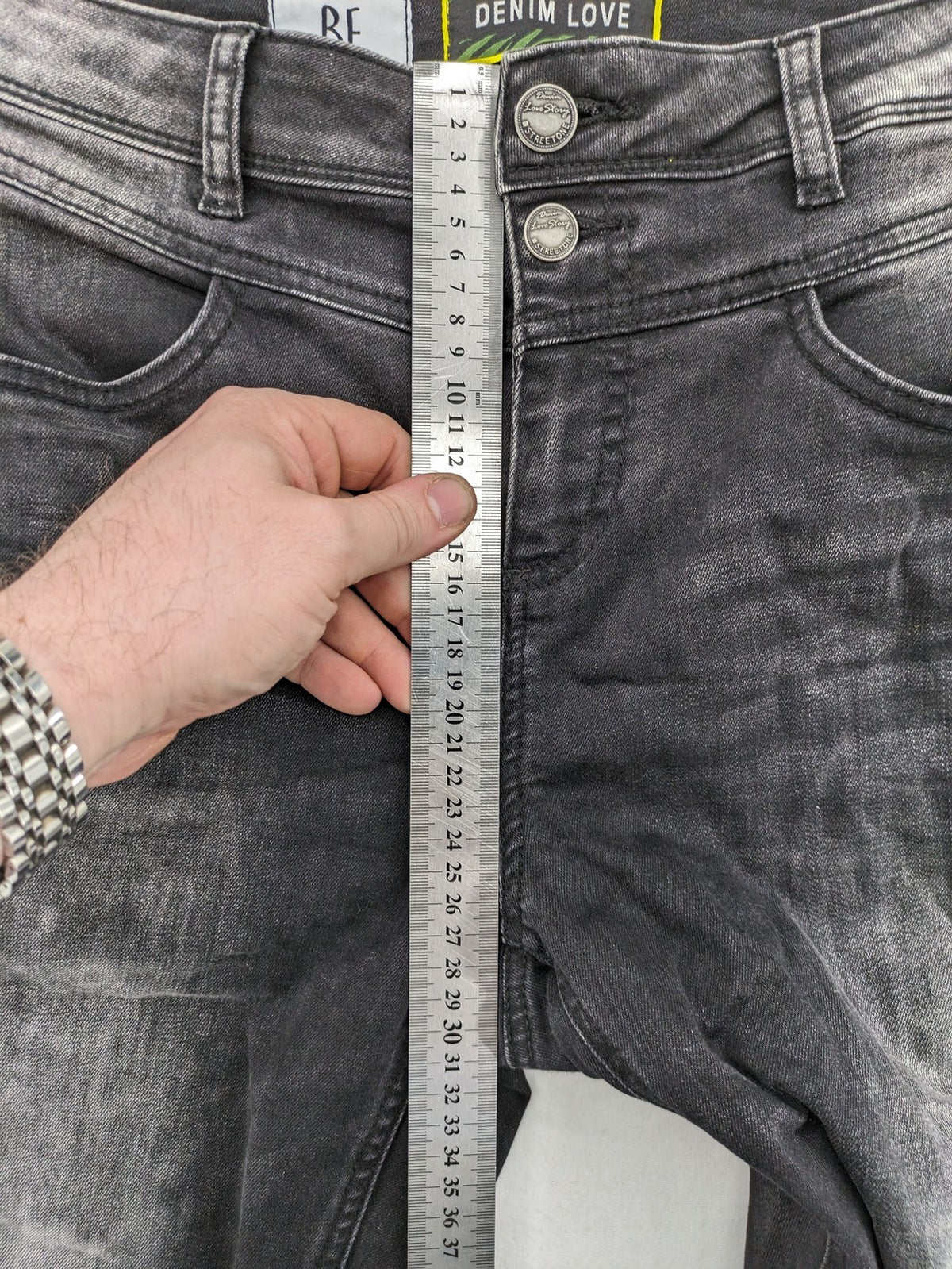 Street One black straight jeans faded wash 5-pocket style with stretch denim.