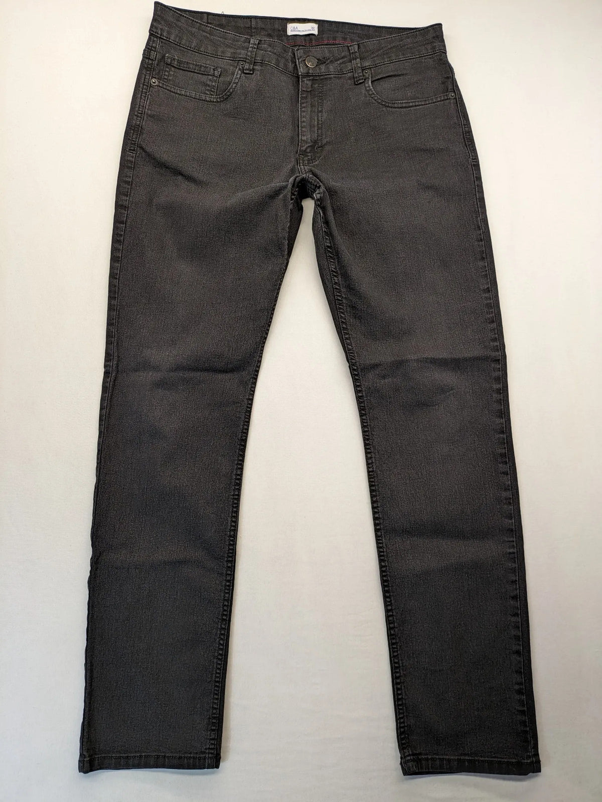 C&A grey straight jeans five-pocket design made from cotton blend with stretch.