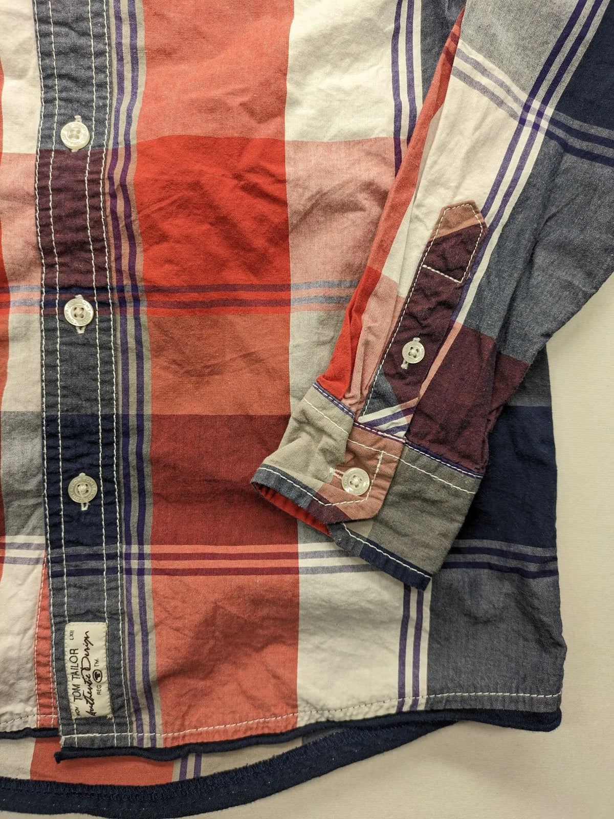 Tom Tailor baby jacket cream with red, white, and blue check pattern, button-down front.