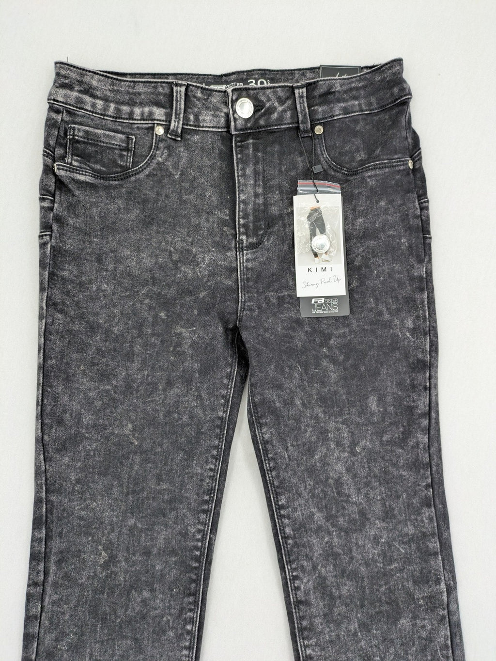 FB Sister skinny jeans black acid wash stretch denim with push-up design.