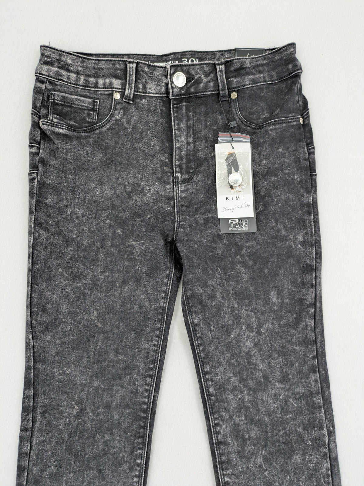 FB Sister skinny jeans black acid wash stretch denim with push-up design.