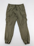 Denim & Co. khaki cargo jogger pants with elastic waistband and multiple pockets.