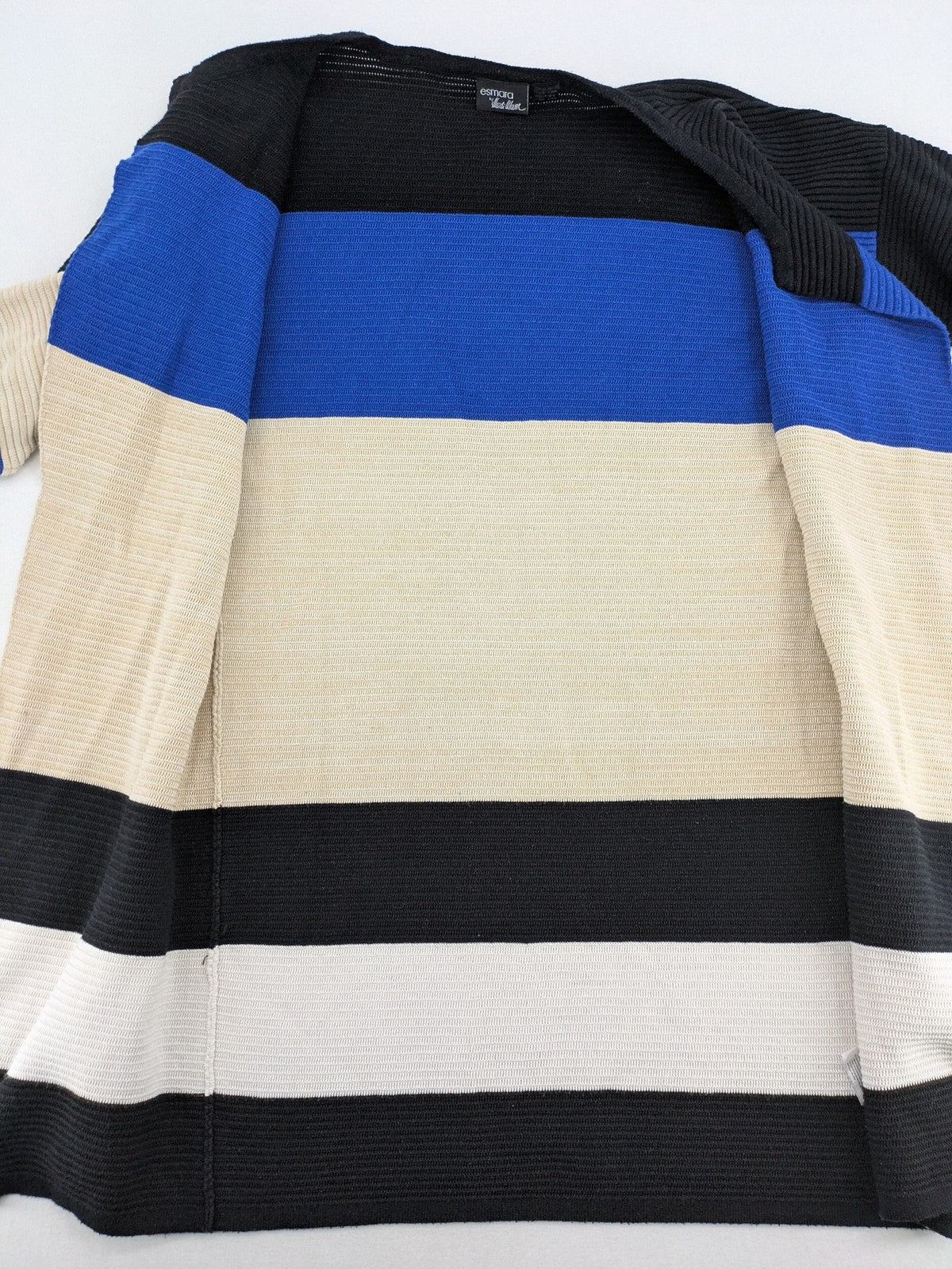Esmara by Heidi Klum beige and cream long cardigan colorblock striped pattern ribbed knit.
