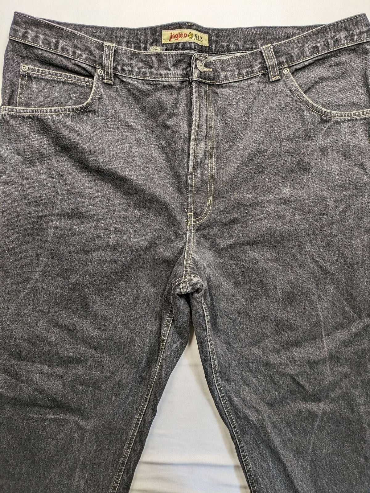 Jinglers straight jeans black grey faded wash, classic 5-pocket style, 100% cotton.