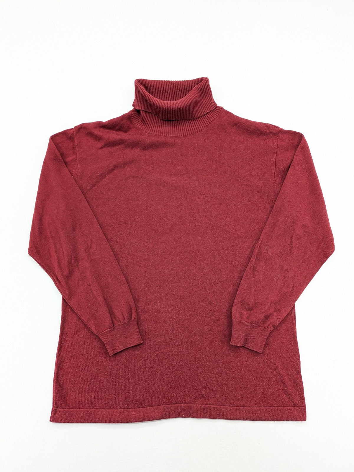 Les Corps burgundy turtle neck jumper with ribbed details and soft cotton blend material.