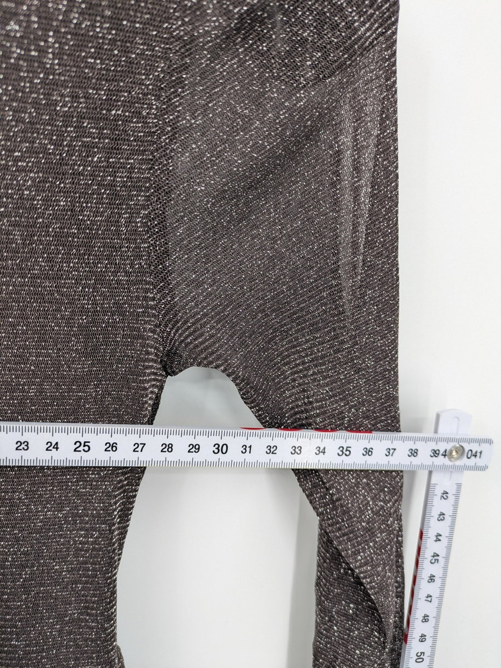 Abendkleid grey A-line dress metallic shimmer draped waist long sheer sleeves
