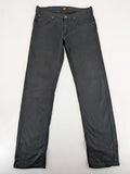 Lee straight jeans grey classic 5-pocket design with zip fly and subtle branding.