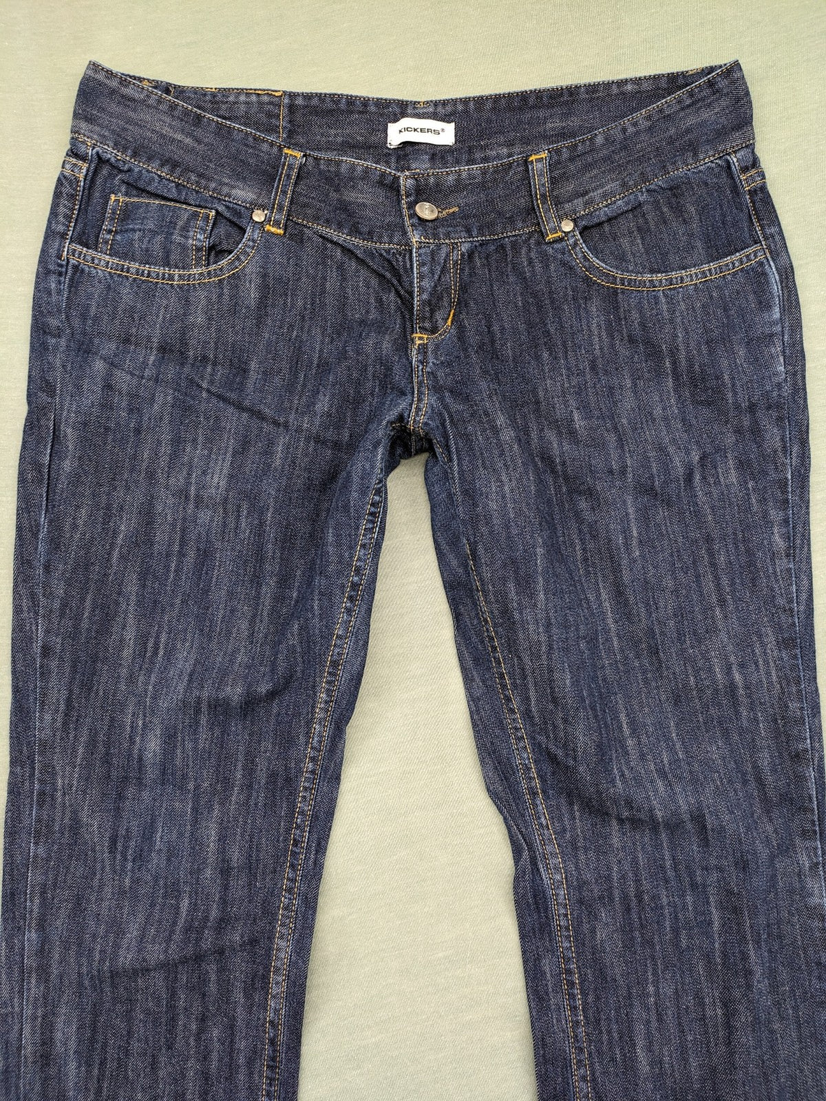 Kickers blue straight leg jeans with double button closure and 5-pocket design.