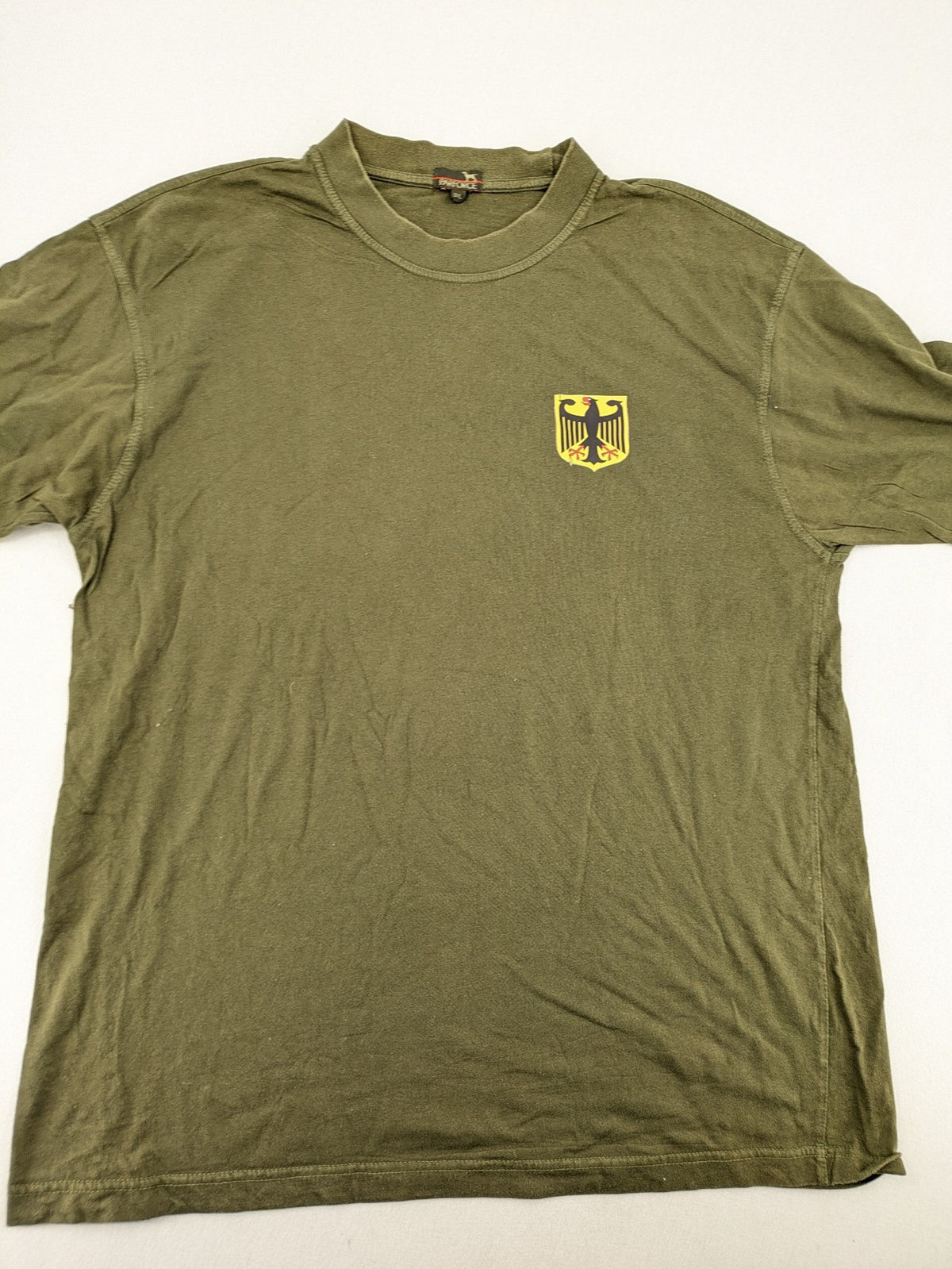 Parforce khaki t-shirt featuring German eagle patch on left chest, 100% cotton.