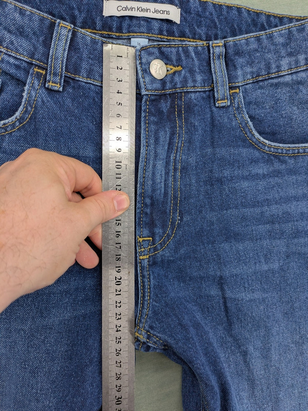 Calvin Klein Jeans blue straight jeans classic five-pocket design adjustable waistband 100% cotton