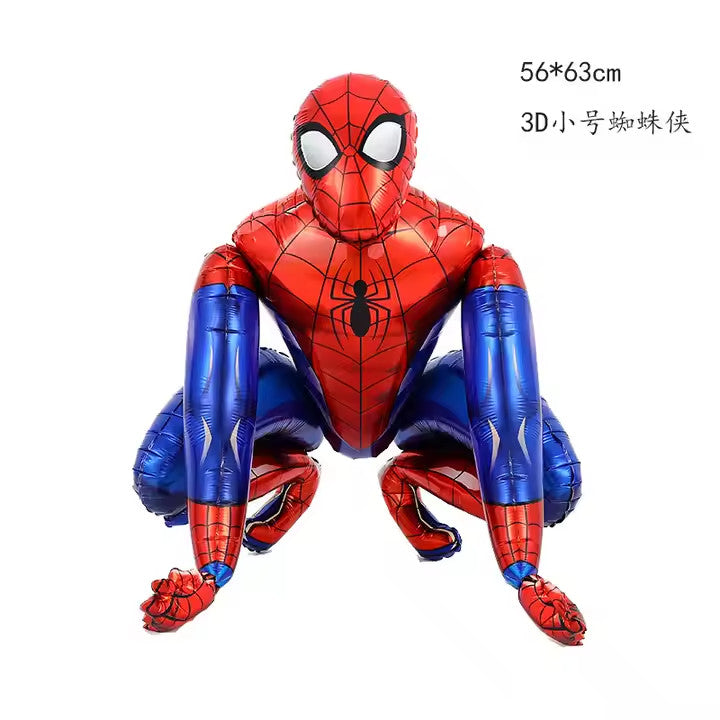 Spiderman party supply kit with red balloon and blue star-shaped balloon, vibrant design.
