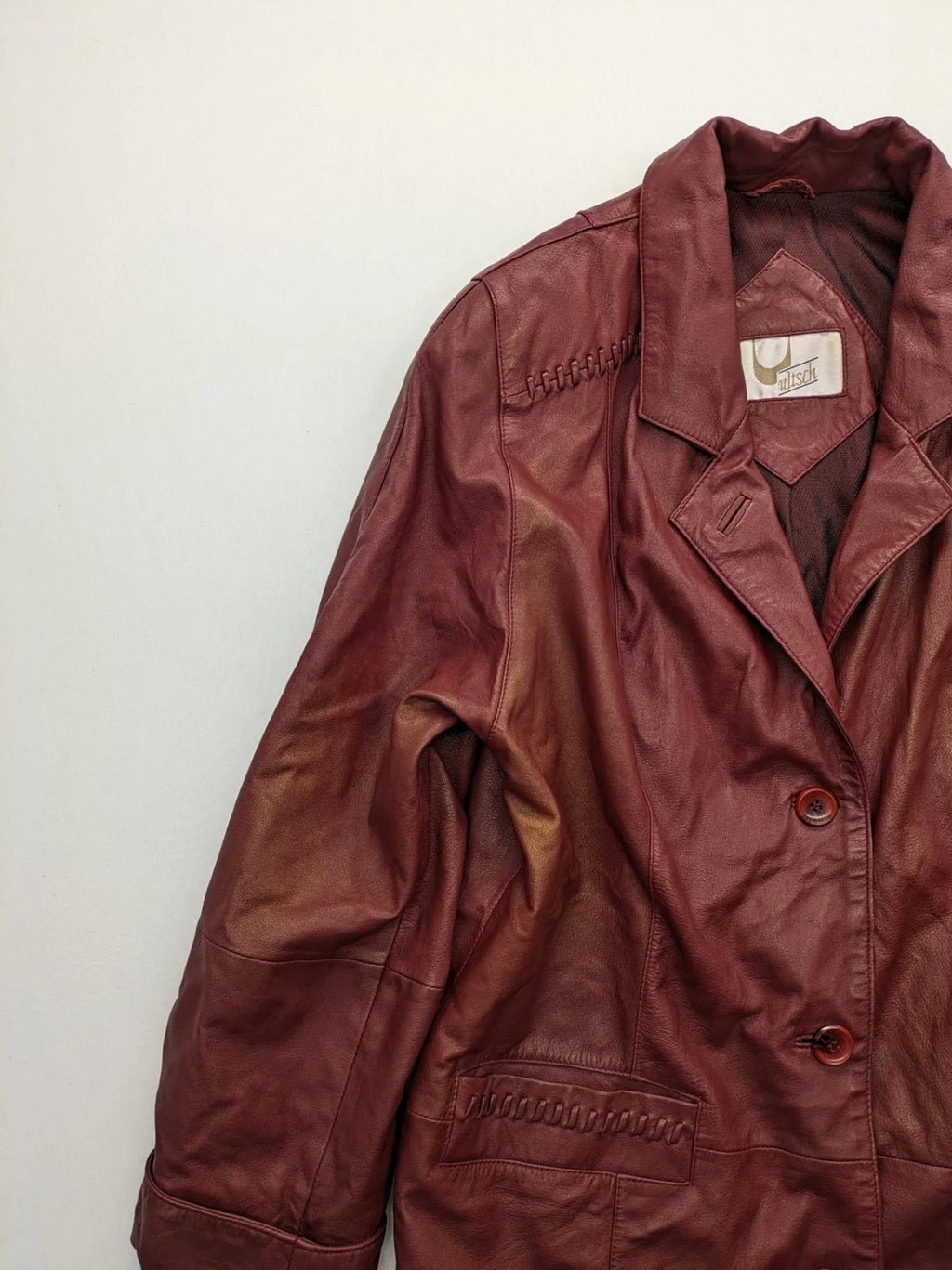Ultsch burgundy leather jacket vintage soft lamb nappa with braided pocket details