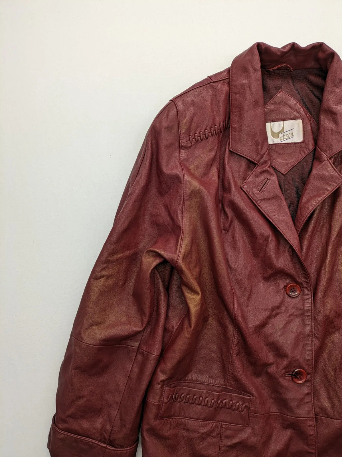 Ultsch burgundy leather jacket vintage soft lamb nappa with braided pocket details