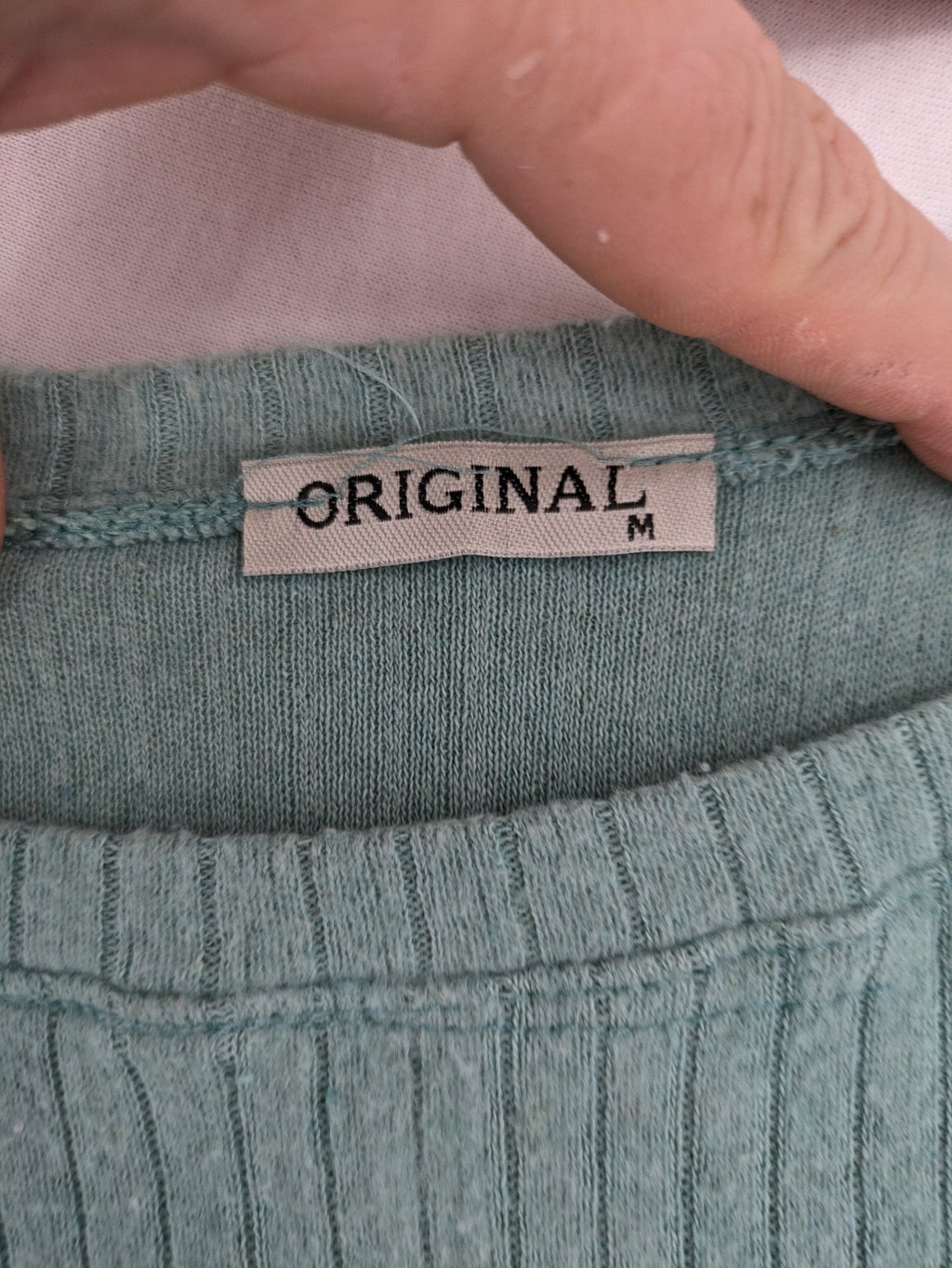 Original knit jumper mint green ribbed texture classic round neck long sleeves
