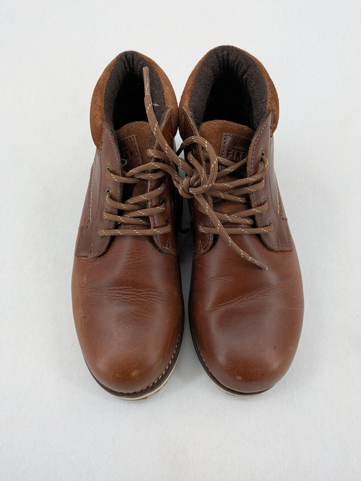 Firetrap brown motorcycle boots with classic lace-up design and padded ankle support.