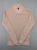 Tommy Hilfiger beige turtle neck jumper ribbed knit 100% cotton with shawl collar.