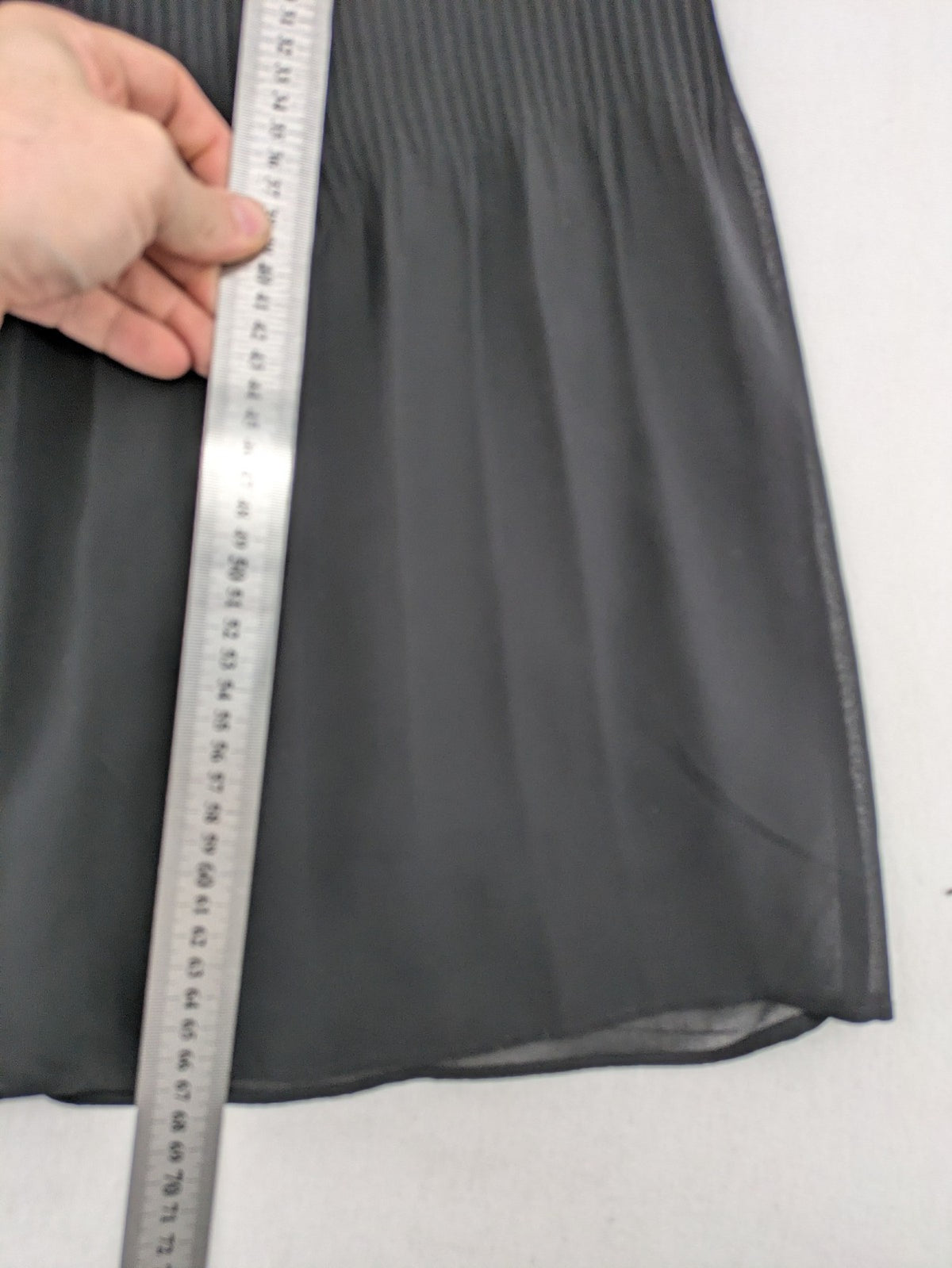 C&A grey top sleeveless pleated chiffon overlay with silver studs at neckline