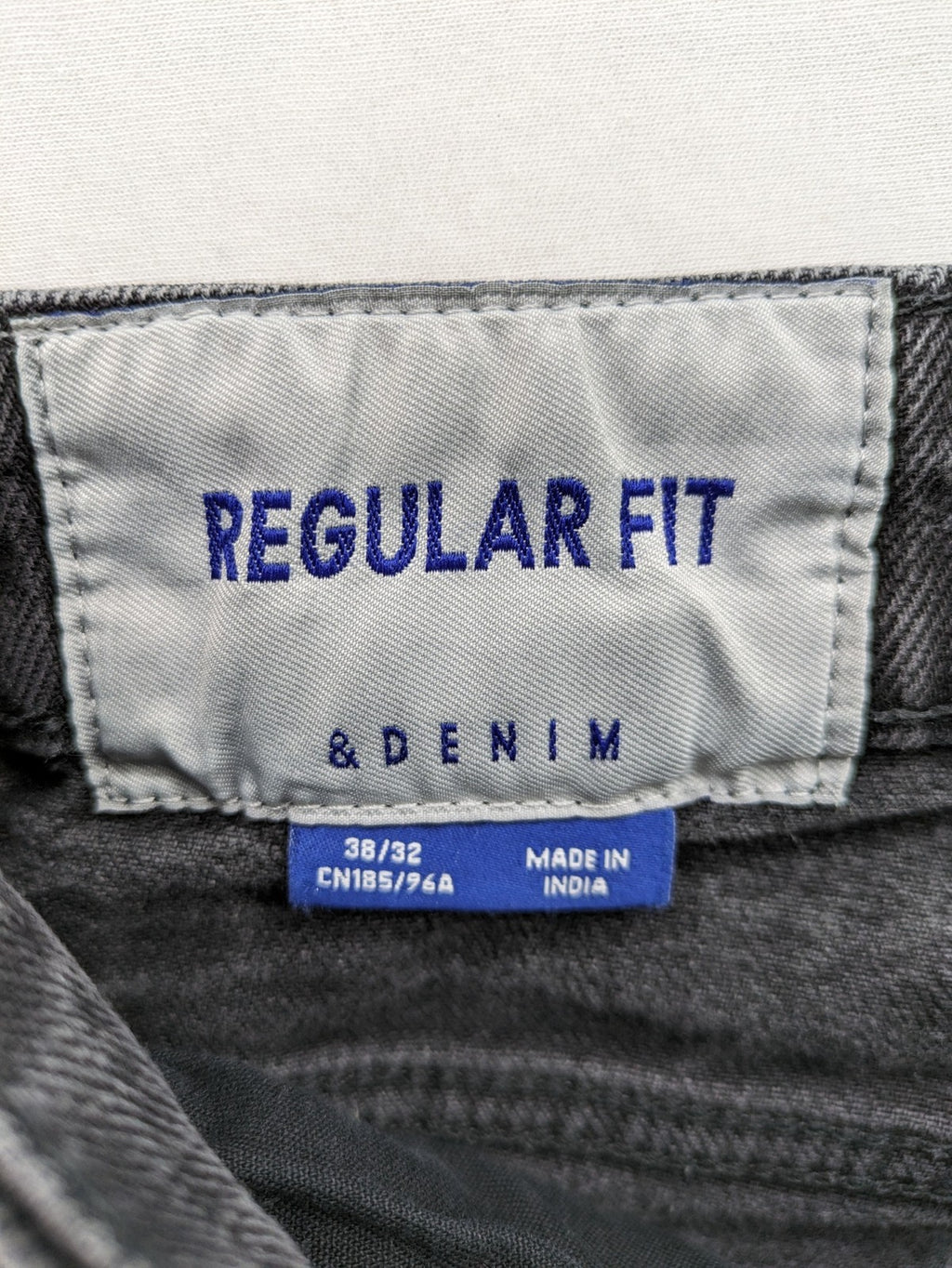 H&M grey straight jeans regular fit dark wash cotton blend with classic styling.