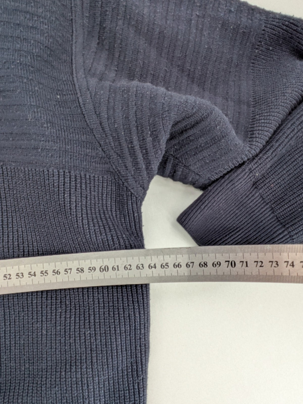 Neverland grey and navy full zip turtle neck jumper with ribbed knit and shoulder patches.