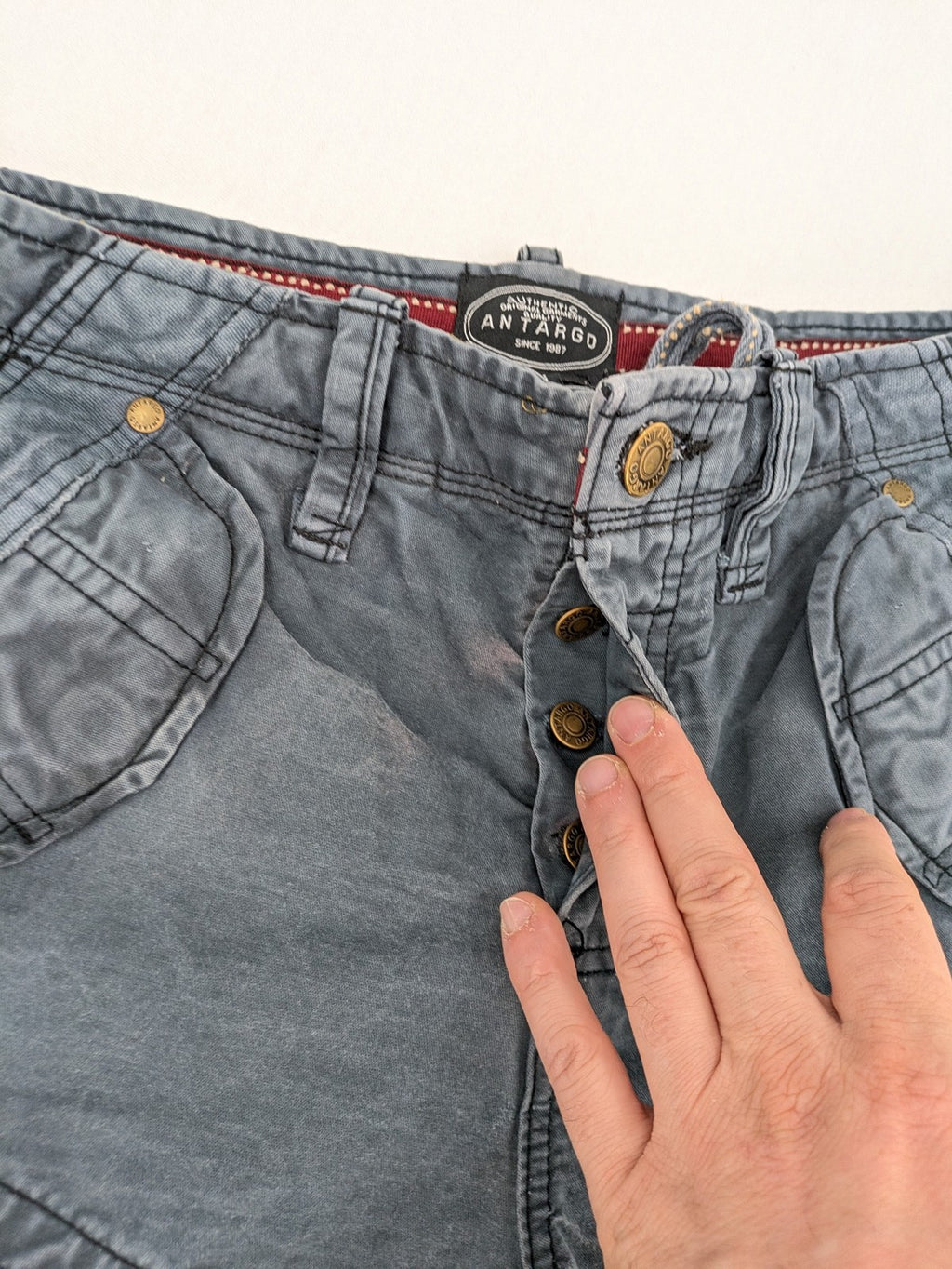 Antargo grey cargo shorts washed finish multi-pocket design durable cotton