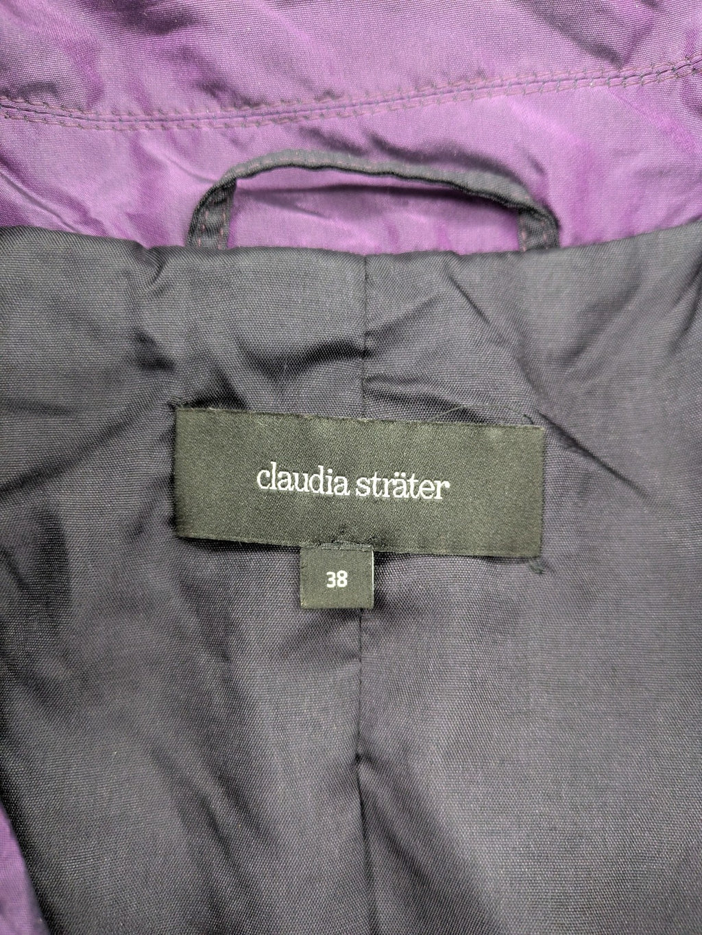 Claudia Sträter purple silk blazer with shawl collar and belt detail.