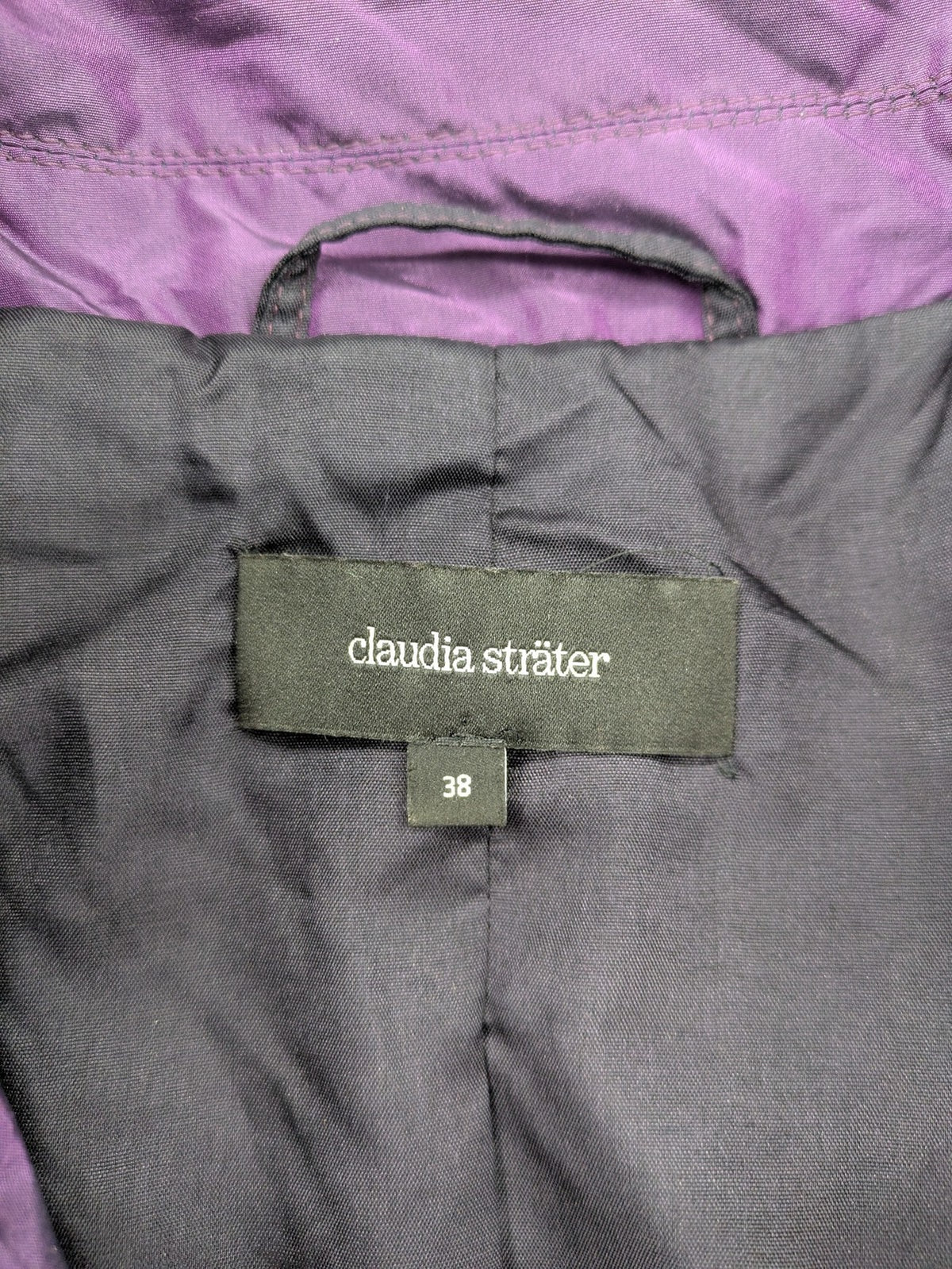 Claudia Sträter purple silk blazer with shawl collar and belt detail.