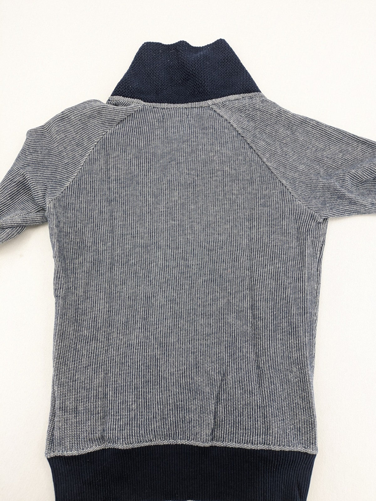 Zara Man multi striped turtle neck jumper with dark blue knit collar and wooden toggle.
