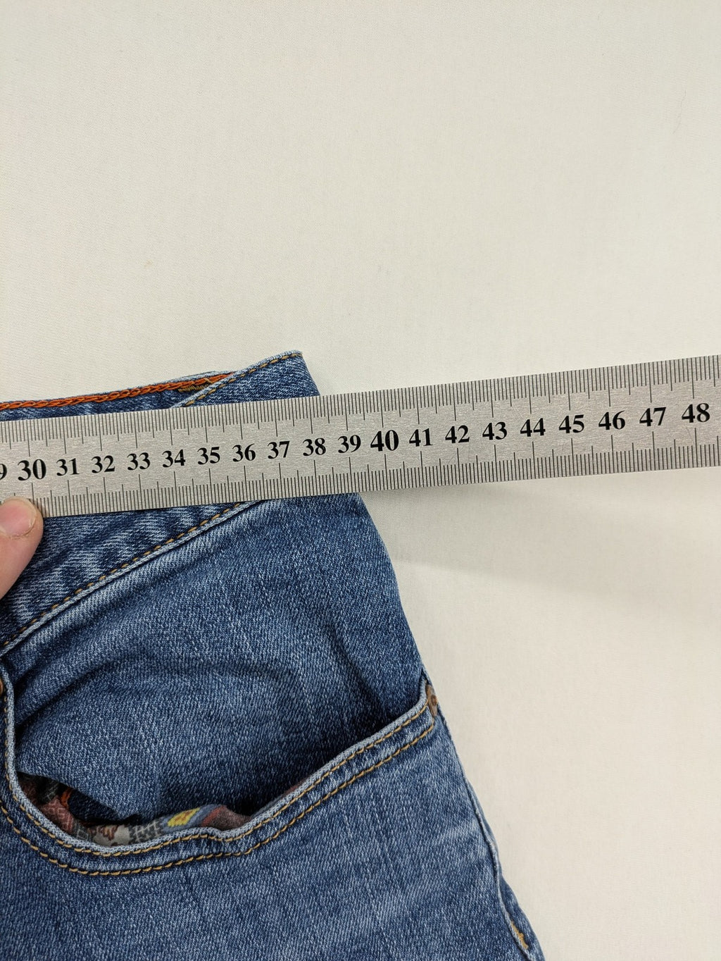 ALBERTO blue straight jeans with orange stitching, vintage denim, regular slim fit.