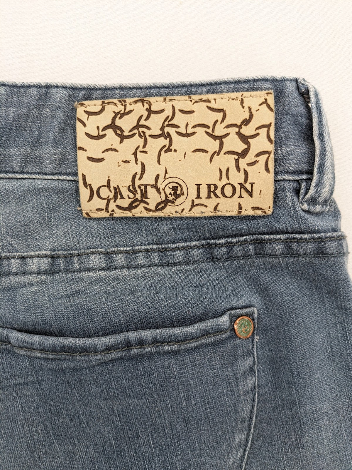 CAST IRON blue straight jeans Riser Slim Fit with classic button fly and casual wash.