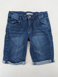 Pocopiano blue denim shorts with rolled cuffs and elastic waistband for comfort.