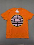 Dragon Ball Z orange t-shirt featuring 'Go' kanji symbol, made of soft cotton.