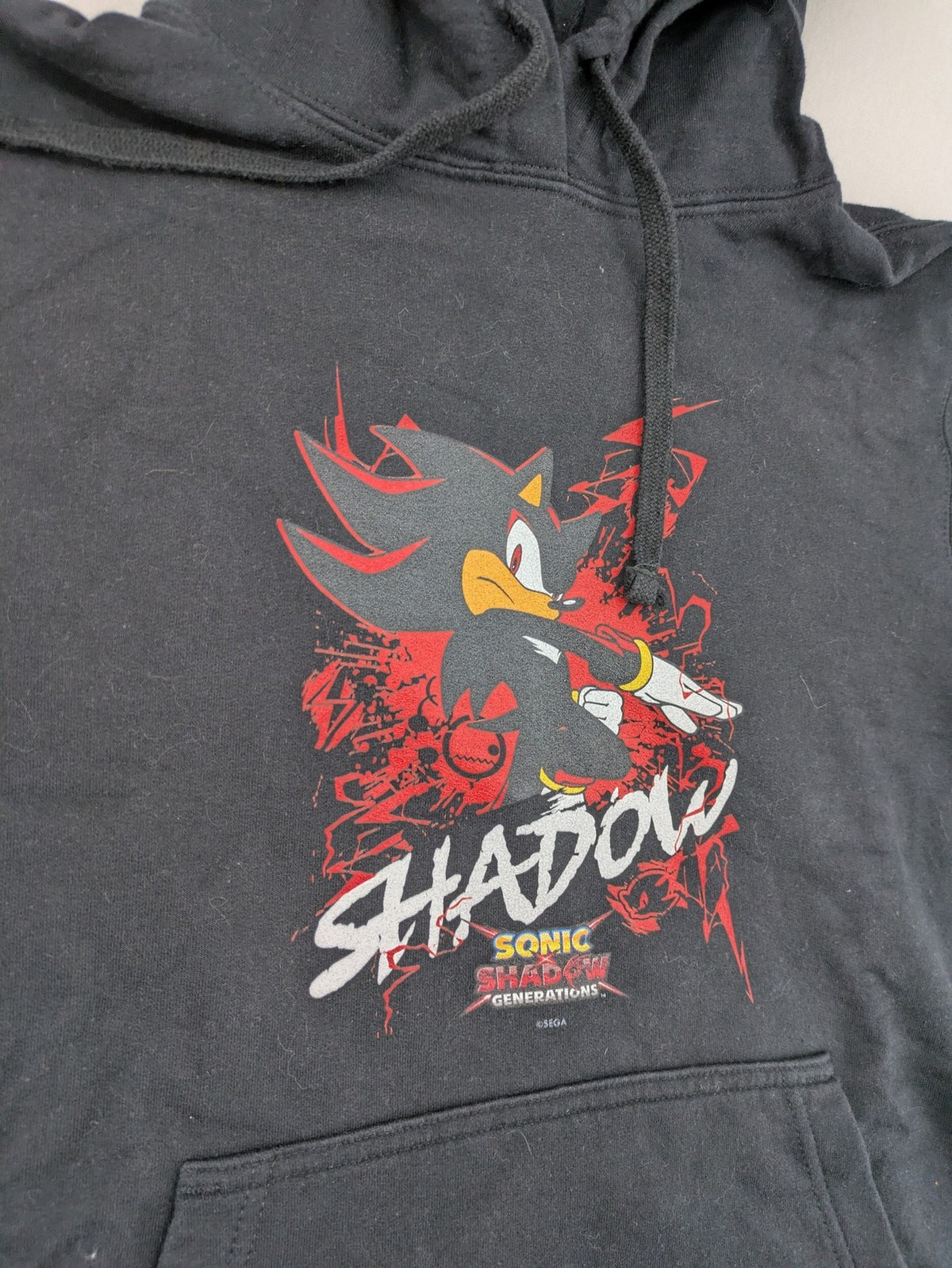 perfekt black zip-through hoodie with large Shadow the Hedgehog graphic print