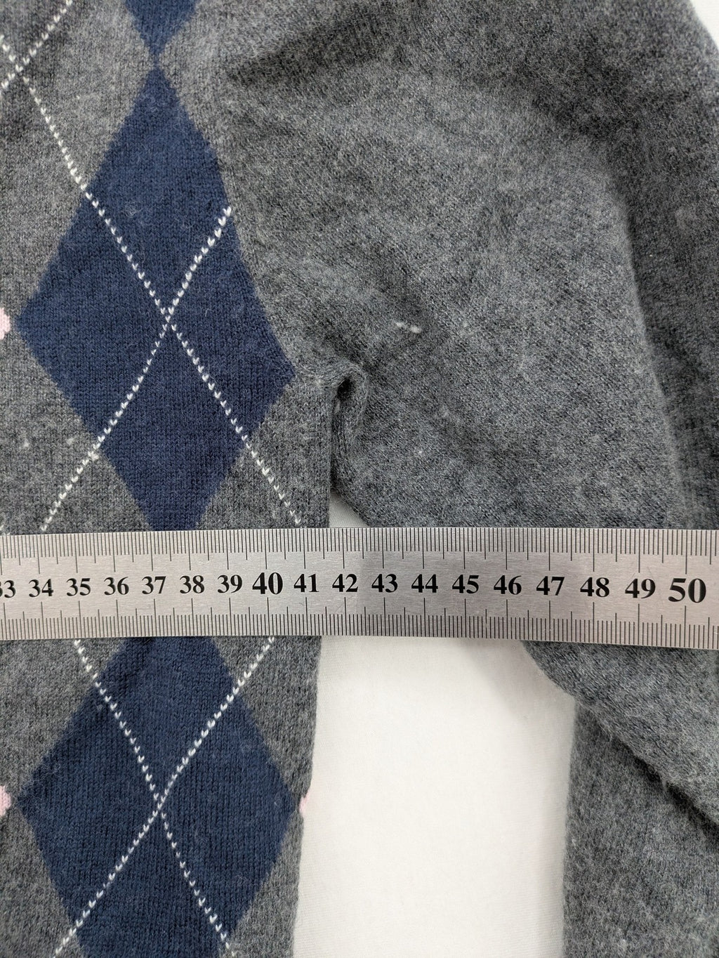 L.O.G.G. pink turtle neck jumper argyle pattern in grey, pink, and navy wool blend.