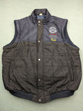 Men Plus grey and navy quilted vest with full zip and snap button placket.