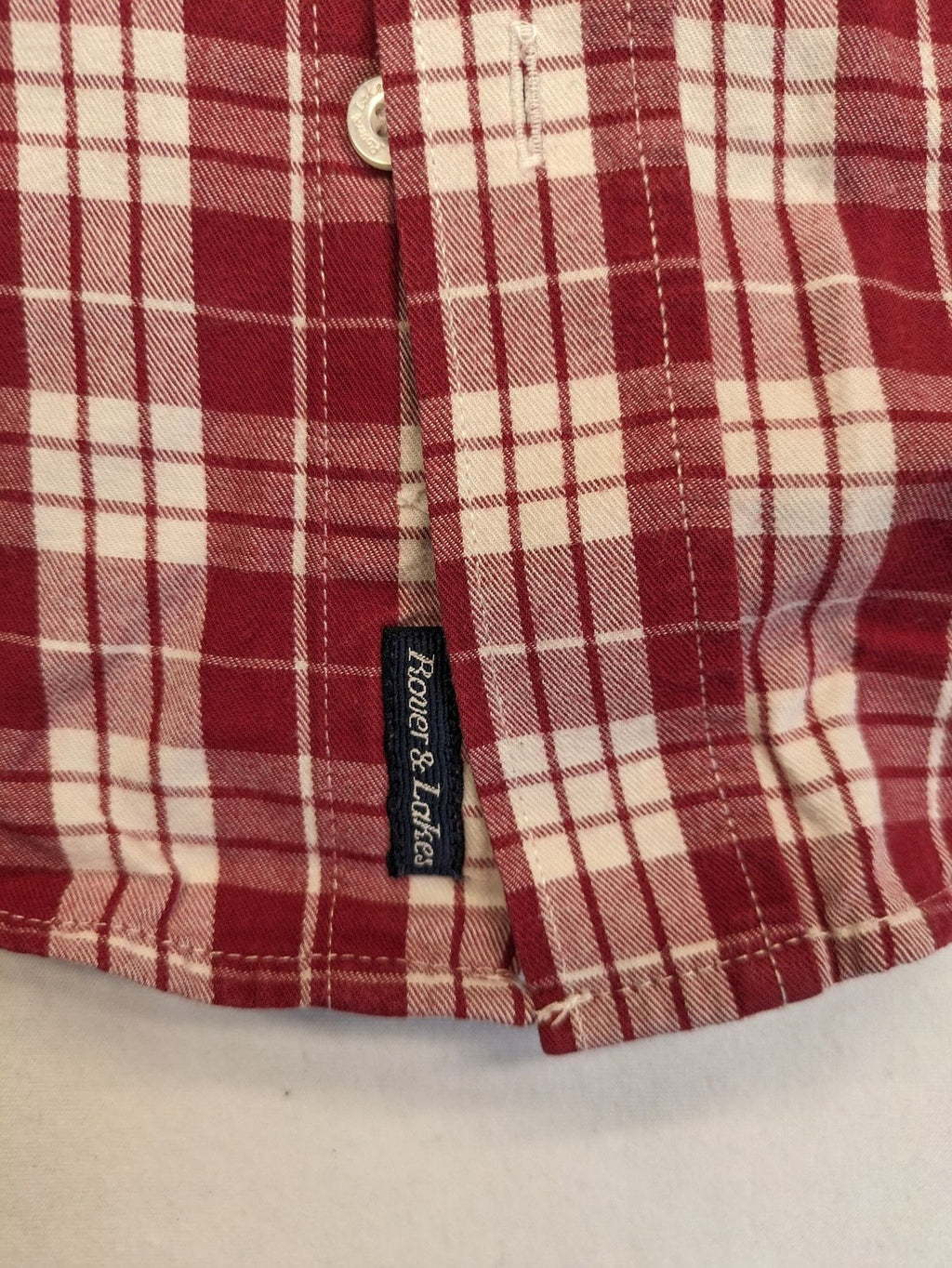 Rover & Lakes red checkered long sleeve shirt, button-down collar, 100% cotton twill.