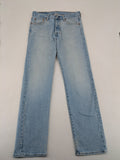 Levi's blue straight jeans light wash denim with button fly and classic fit.
