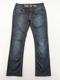 Exe blue straight jeans slim fit bootcut stretch denim with classic 5-pocket styling.