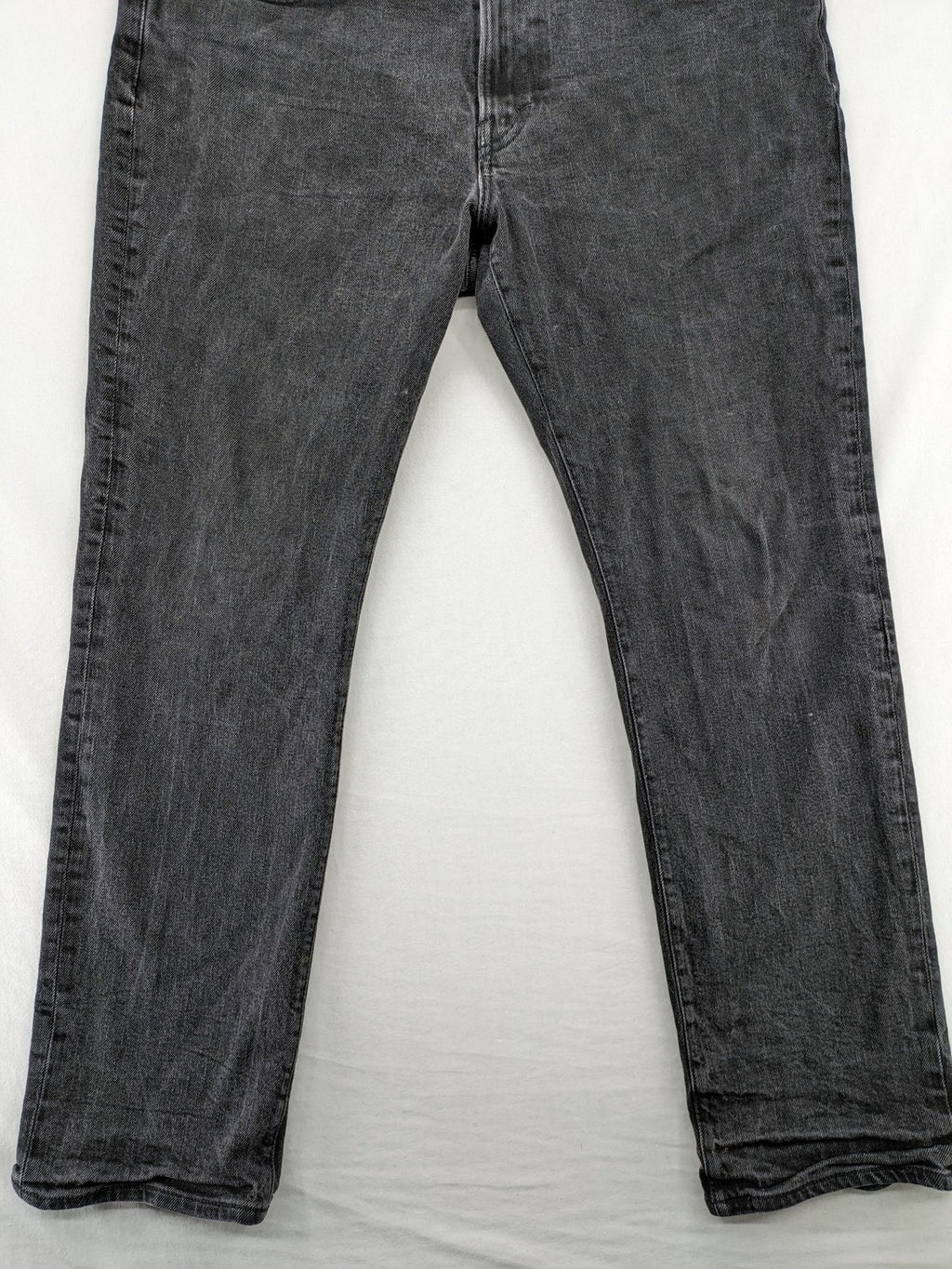 H&M grey straight jeans regular fit dark wash cotton blend with classic styling.