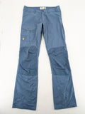 Fjällräven blue trousers G-1000 fabric, regular fit, mid waist, versatile for outdoor activities.