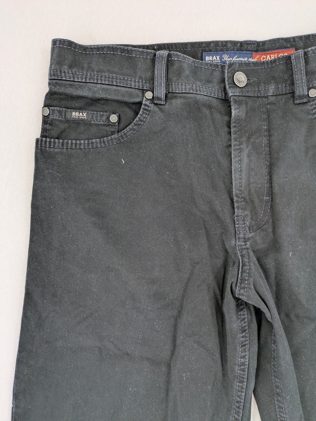 BRAX black straight jeans Carlos model, washed finish, durable cotton with stretch.