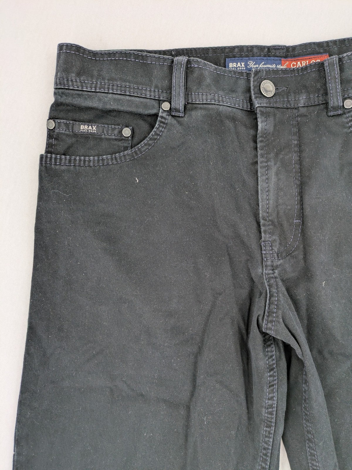 BRAX black straight jeans Carlos model, washed finish, durable cotton with stretch.