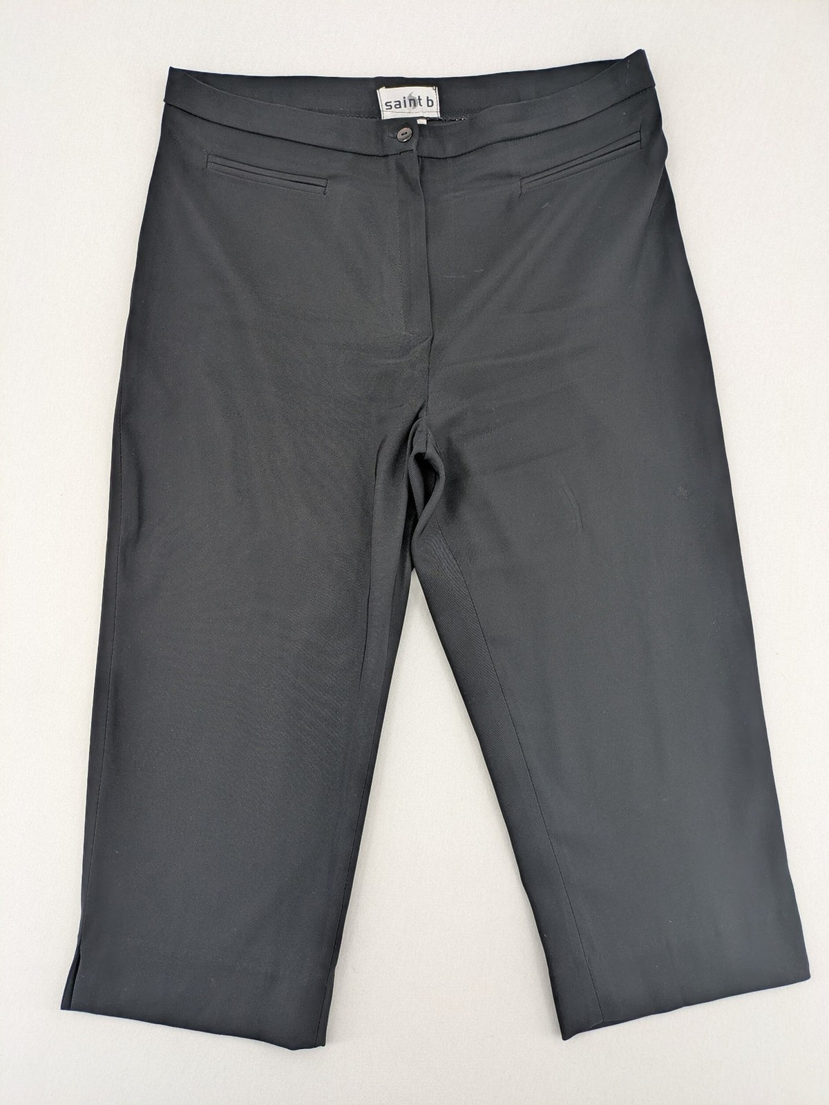 Saint B grey capri pants high waist with straight leg and side slits.