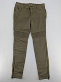 Clockhouse green moto jeggings with ribbed knee panels and ankle zippers.