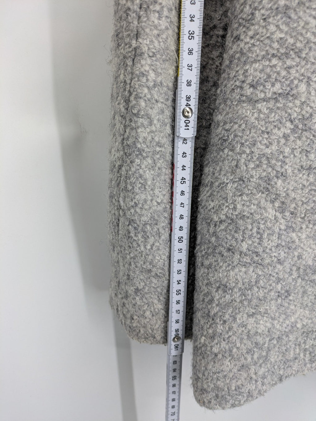 C&A grey jacket wool blend with hood, full zip, modern design, zip pockets.