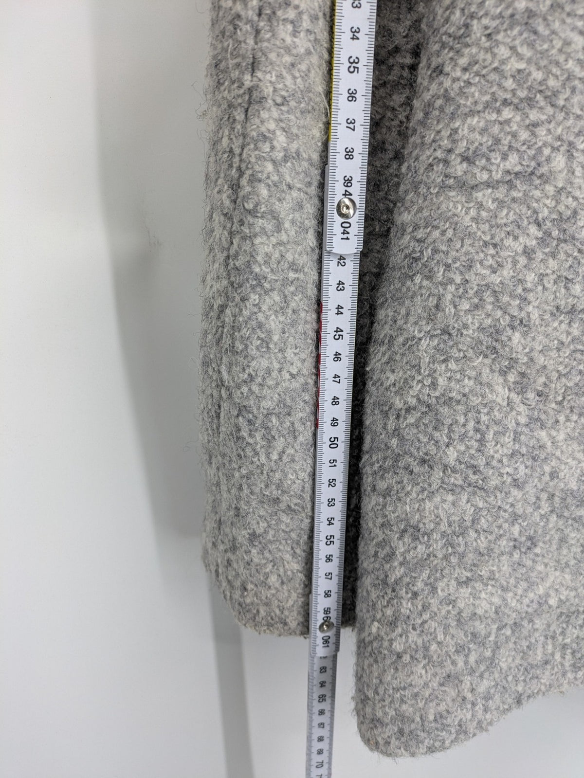 C&A grey jacket wool blend with hood, full zip, modern design, zip pockets.