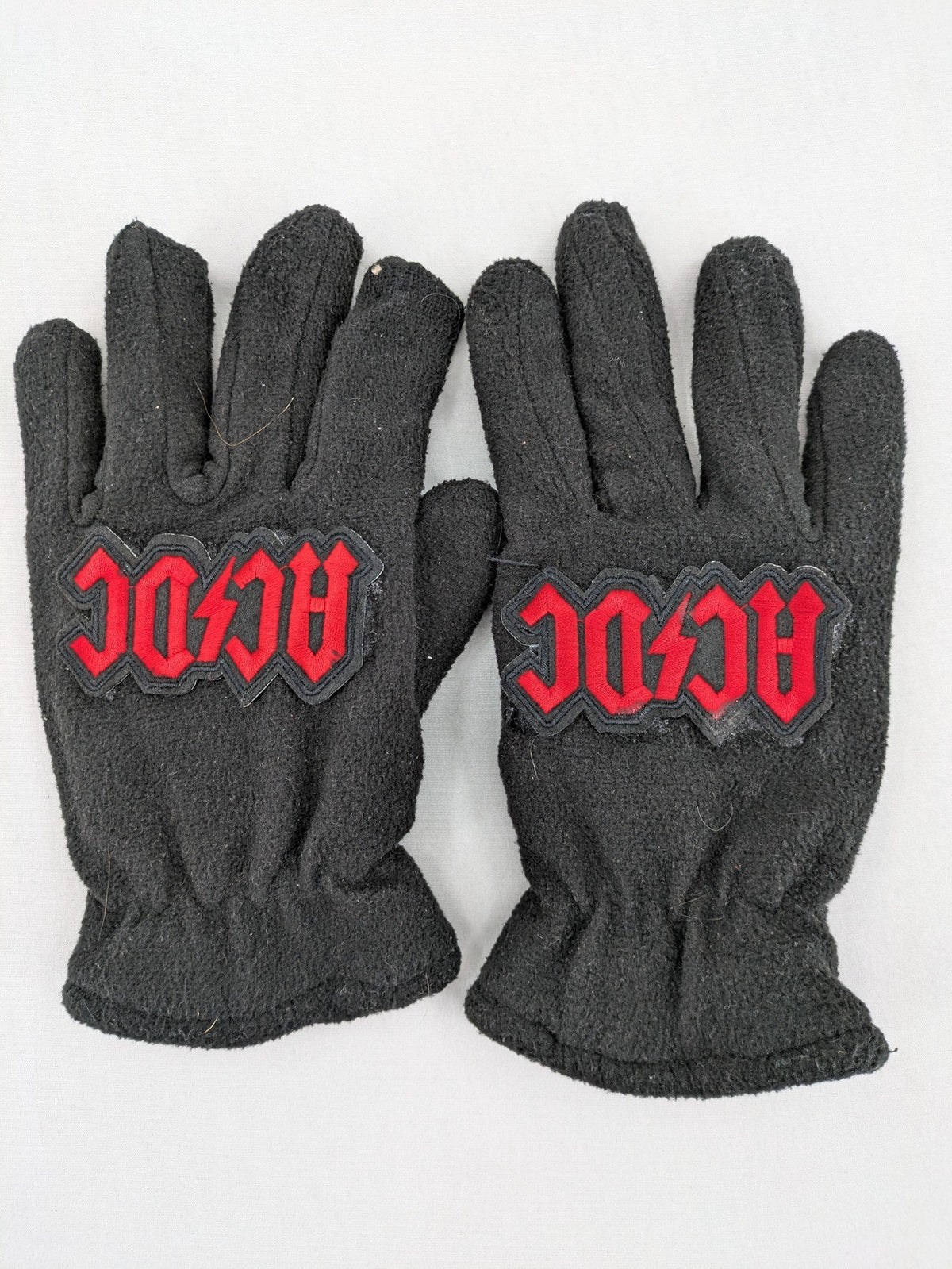 Merch black gloves soft fleece embroidered red AC/DC logo patch